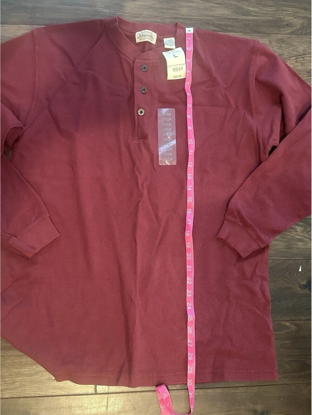 NWT Vintage St. John’s Bay Men’s 100% Cotton Waffle Knit Maroon Shirt Large 90s